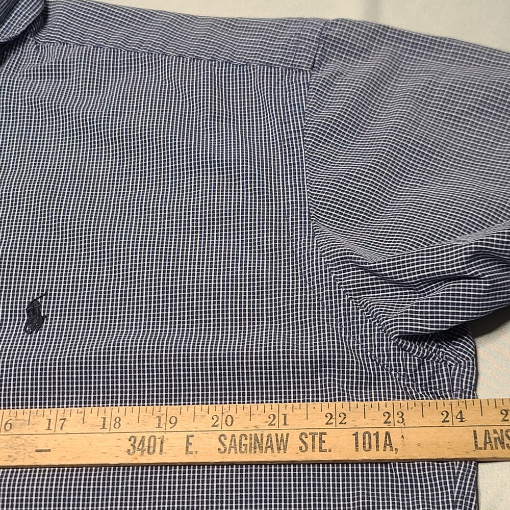 VTG Ralph Lauren Blake Shirt Mens Medium Blue Micro Check Old Money Cotton Pony - Picture 4 of 7